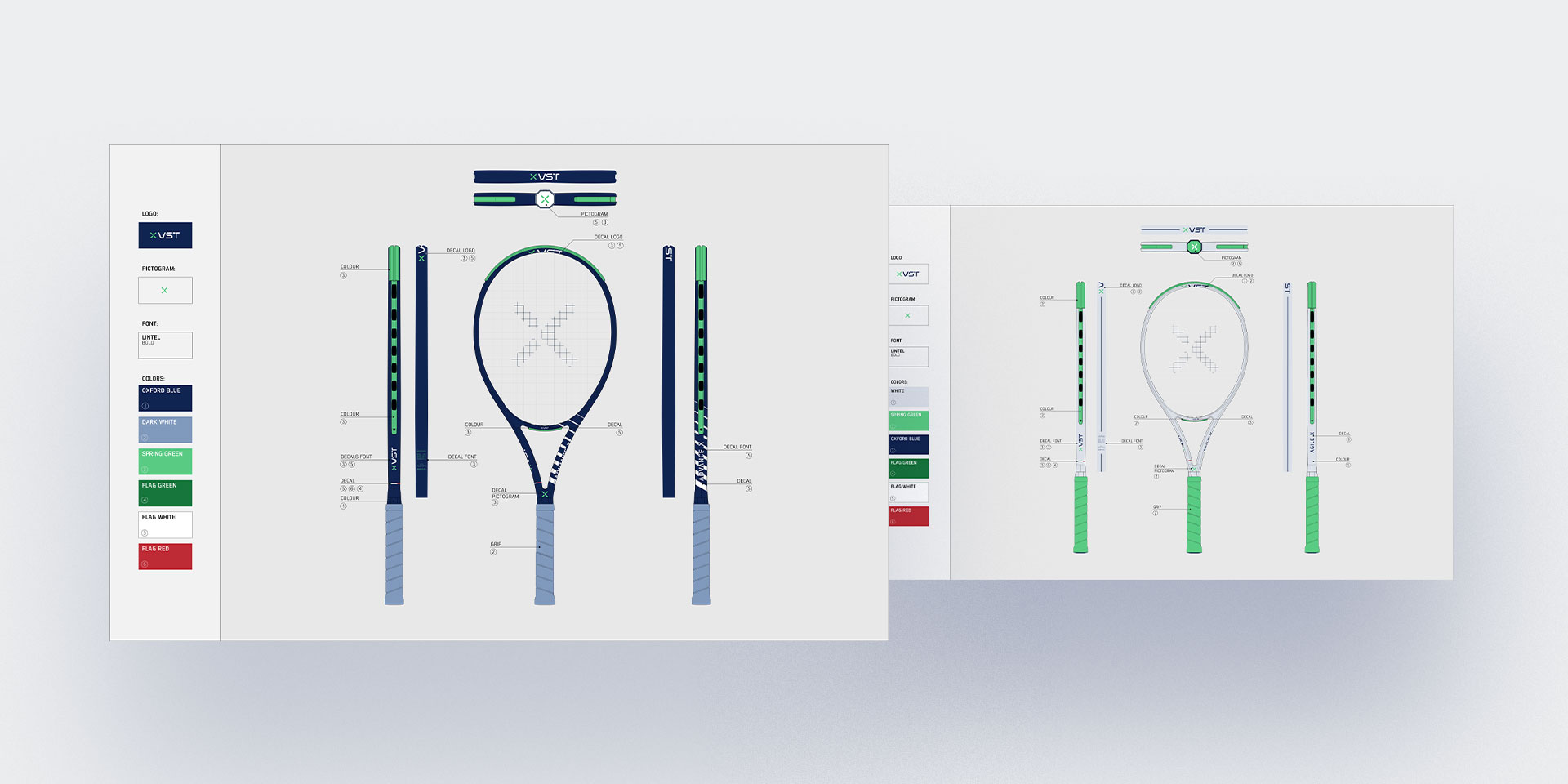 X-VST tennis racquet graphics, brand identity MM Design