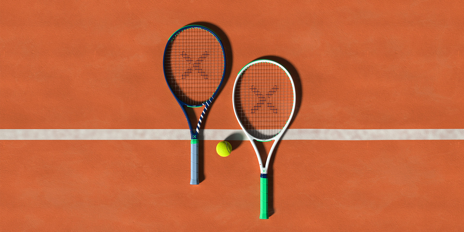 X-VST tennis racquets on court, sport branding MM Design